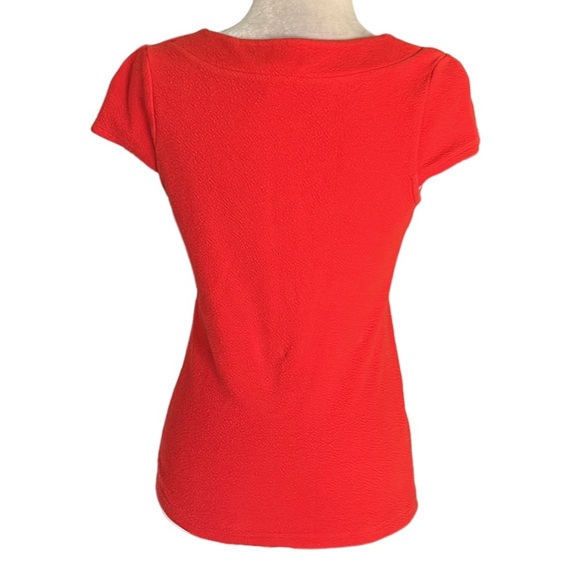 Anthropologie Postmark Astor Red Orange Stretchy Textured V-Neck Top - M - Picture 6 of 14